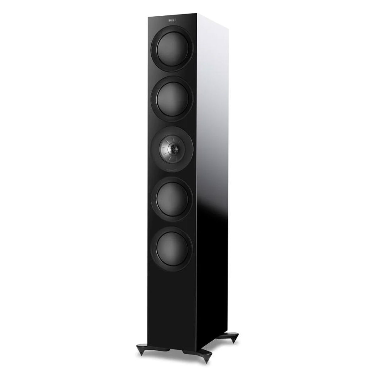 KEF R11 Floorstanding Loudspeaker - Black - angled front view without grille