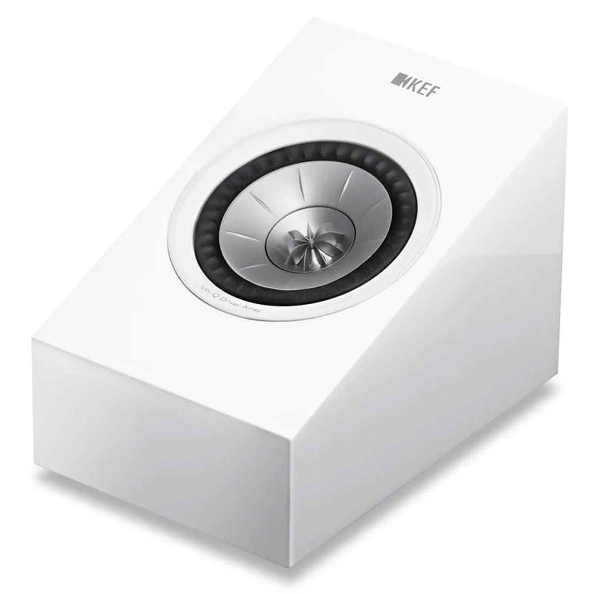 KEF R8a Dolby Atmos Module Surround Speakers - White - angled front view without grille