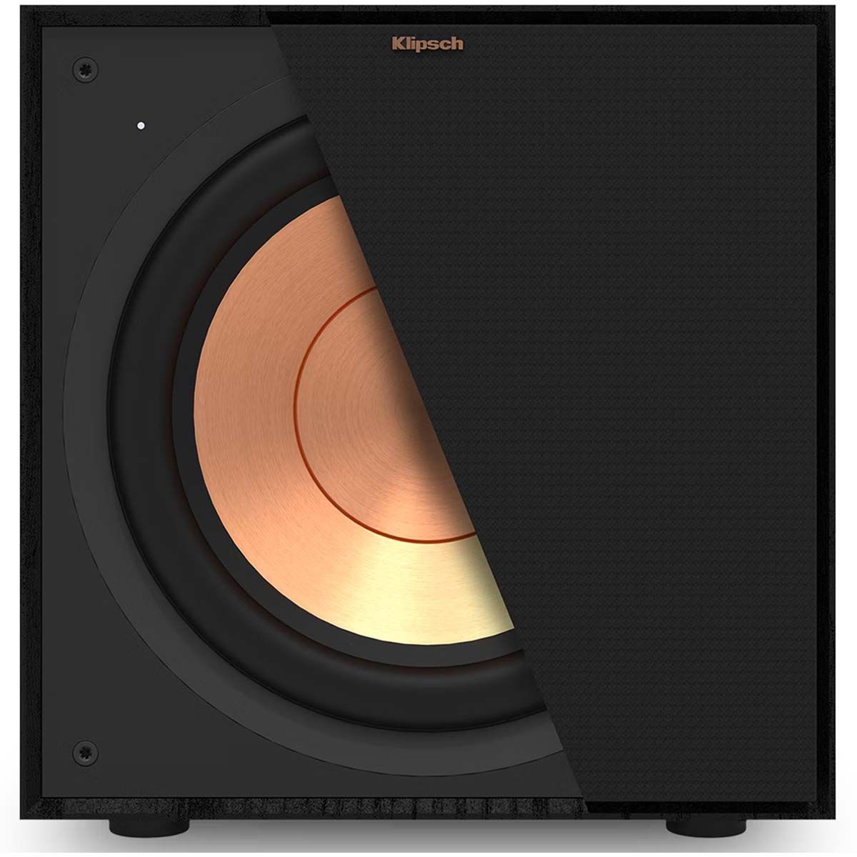 Klipsch R-101SW Subwoofer front view with cutaway of grille