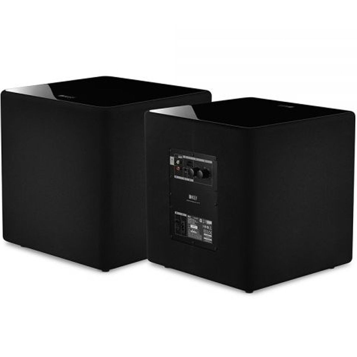 KEF KUBE8b 8-inch Bass Driver Active Subwoofer - Gloss Black - Each - front and rear view of pair