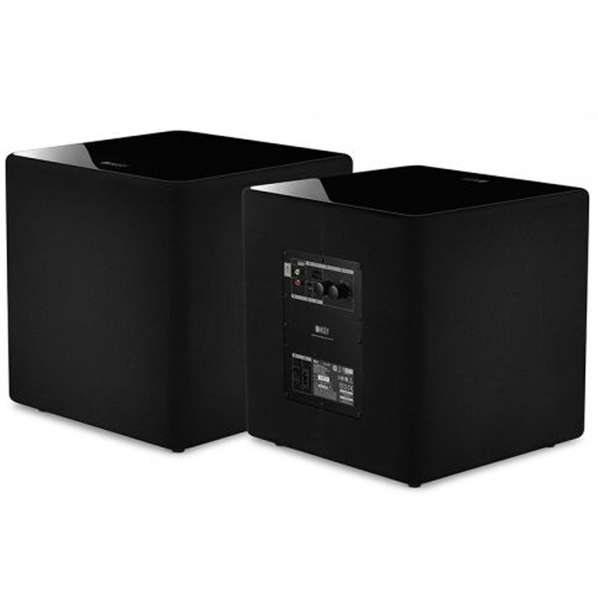 KEF KUBE12b 12-inch Bass Driver Active Subwoofer - Gloss Black - Each - front and rear view of pair