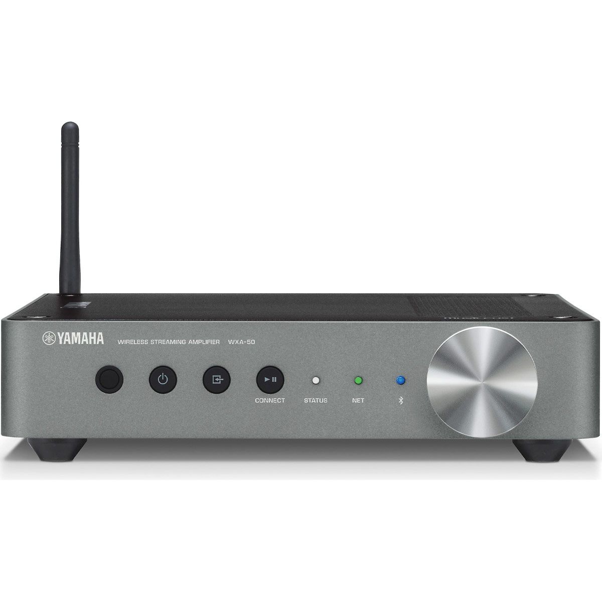 Yamaha WXA-50 MusicCast Wireless Streaming Amplifier - front view with antenna