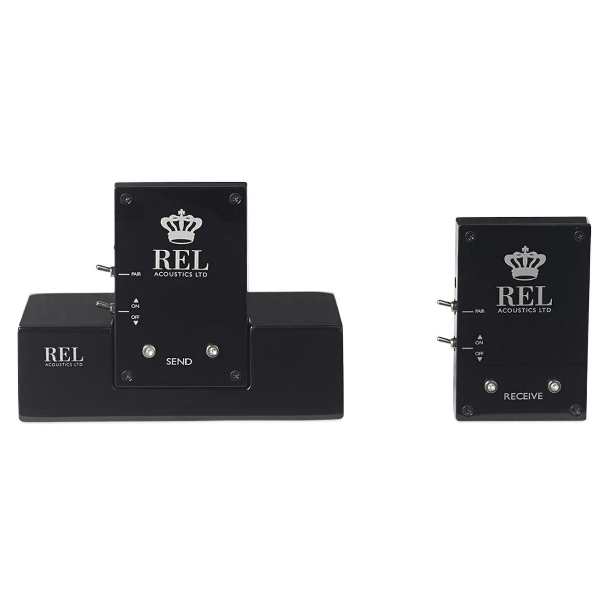REL Acoustics Arrow Wireless Transmitter / Receiver - front view of transmitter and receiver