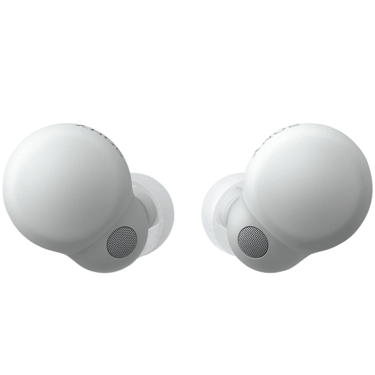 Sony Linkbud S truly wireless earbuds - white - two earbuds on showing microphones