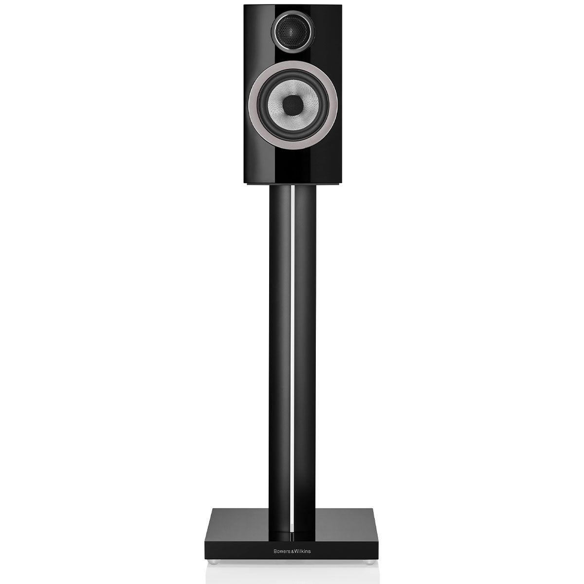 Bowers & Wilkins 707 S3 2-Way Stand Mount Bookshelf Loudspeakers - Gloss Black - on stand front shot