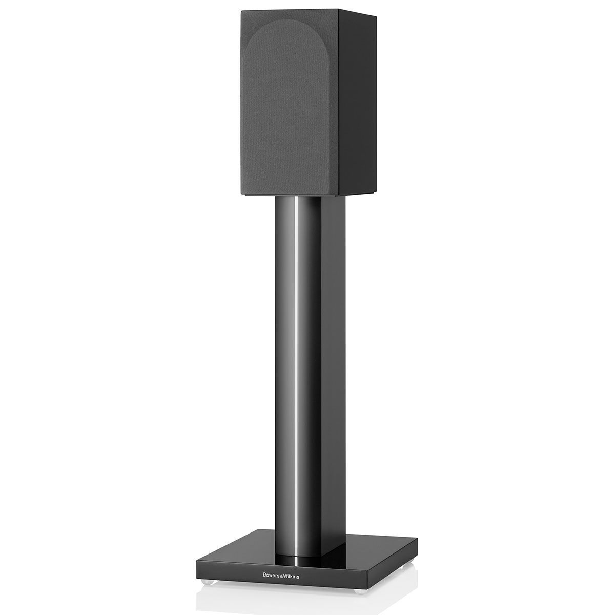 Bowers & Wilkins 707 S3 2-Way Stand Mount Bookshelf Loudspeakers - Gloss Black - on stand with grille