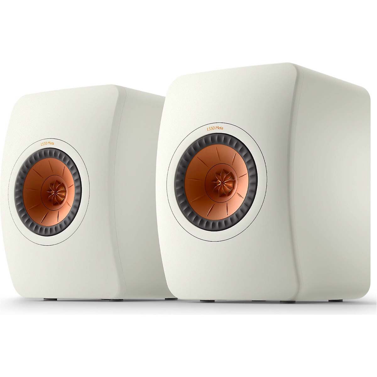 KEF LS50 Meta Bookshelf speakers on white background - white