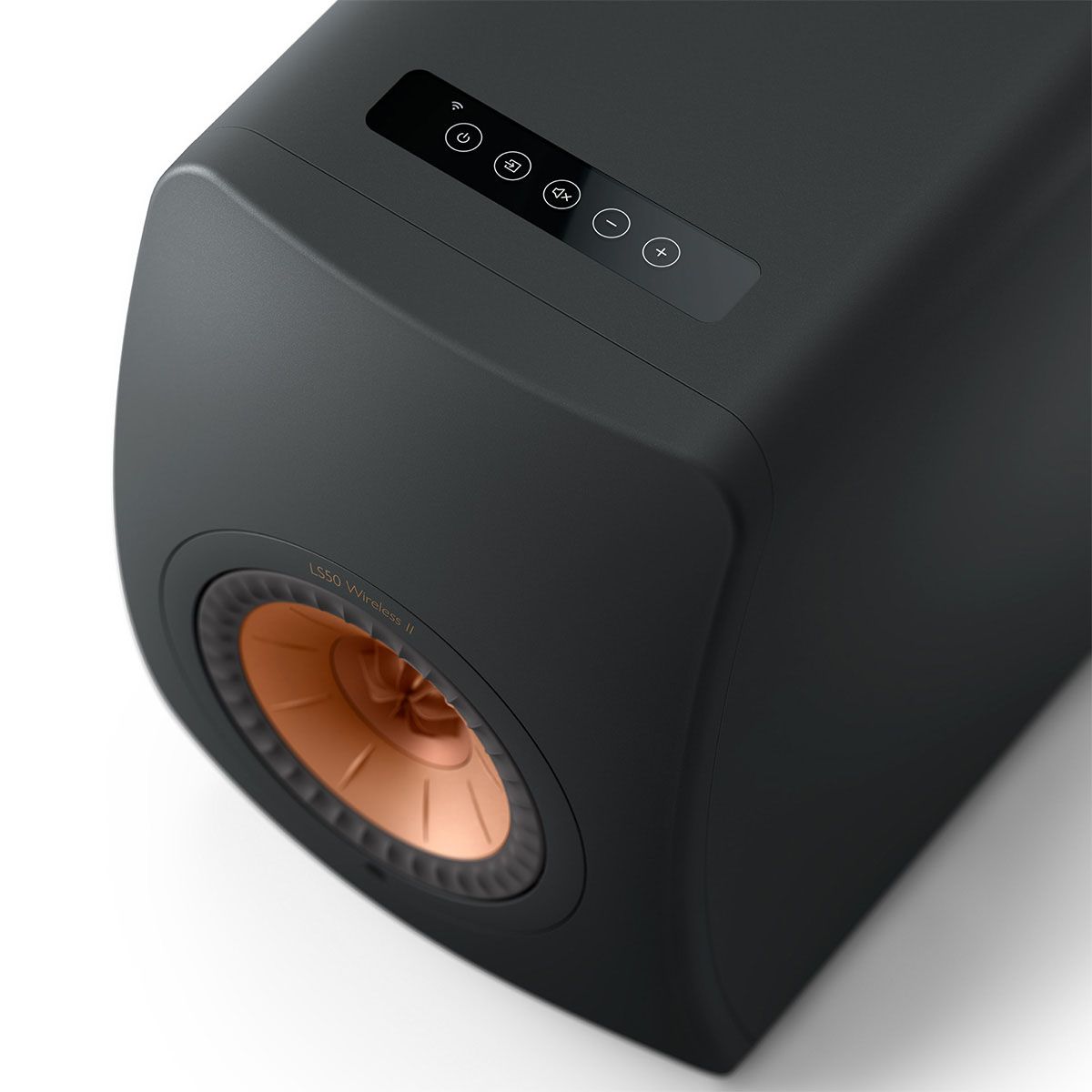 KEF LS50 Wireless II High Resolution Music System - Carbon Black - Pair - angled top view of controls