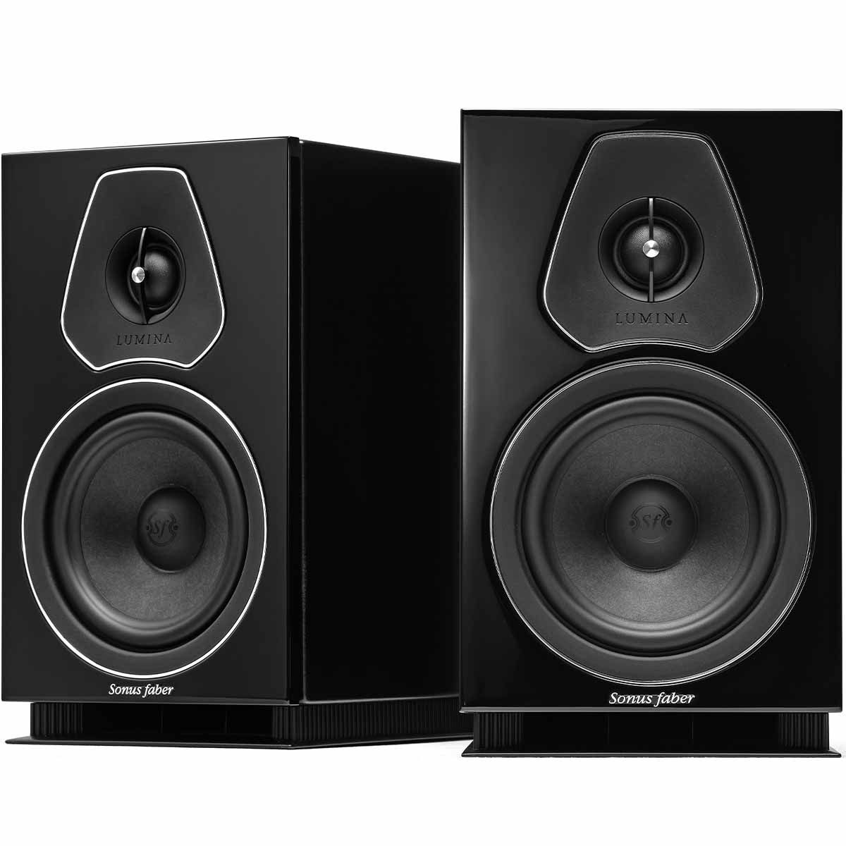 Sonus Faber Lumina II Bookshelf Speaker - Black - Each - angled front view of pair without grilles