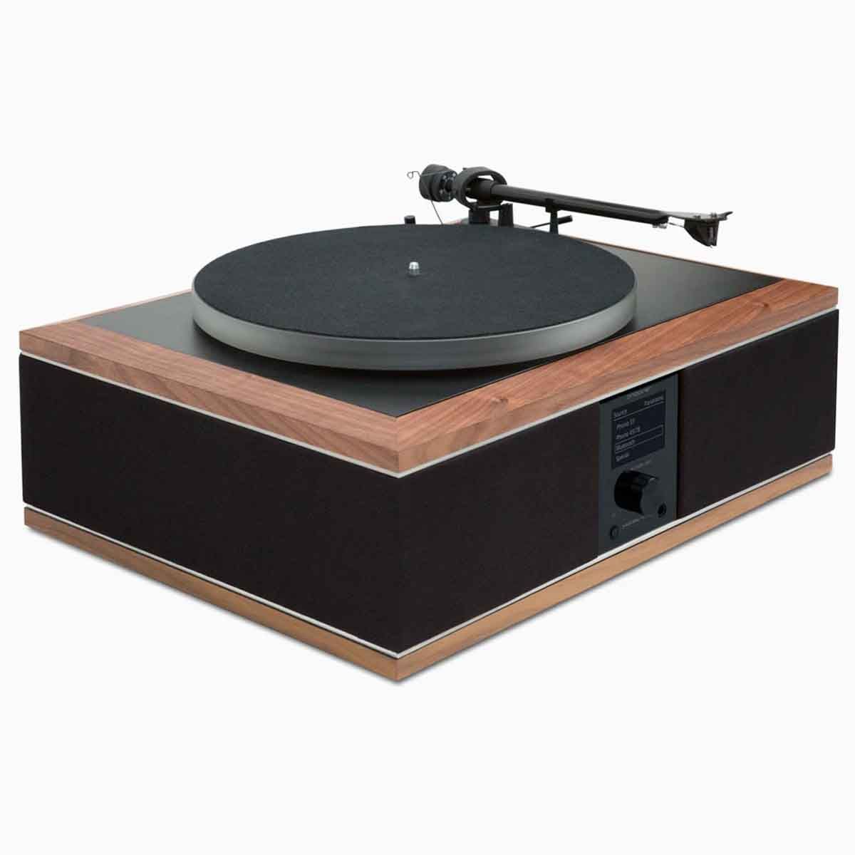 Andover Audio Turntable Music System-walnut and black- side view
