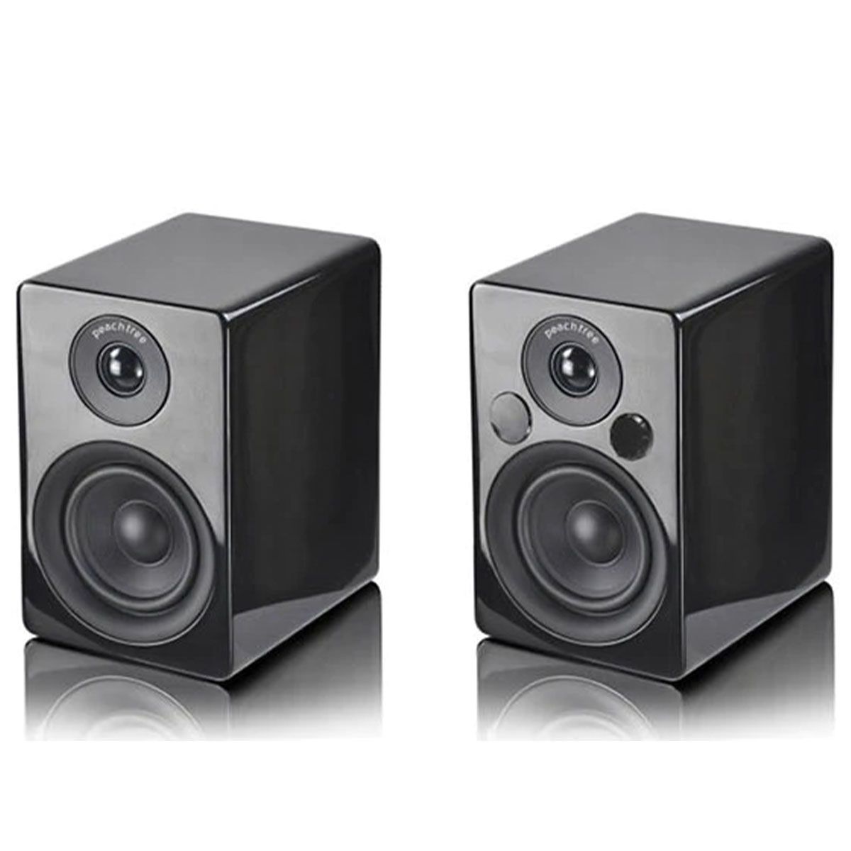 Peachtree M24 Powered Speakers - Piano Black Pair - angled front view