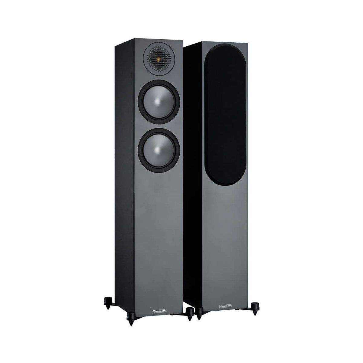 Monitor Audio Bronze 200 Floorstanding Speakers, Black, set of two, one with grille and one without grille