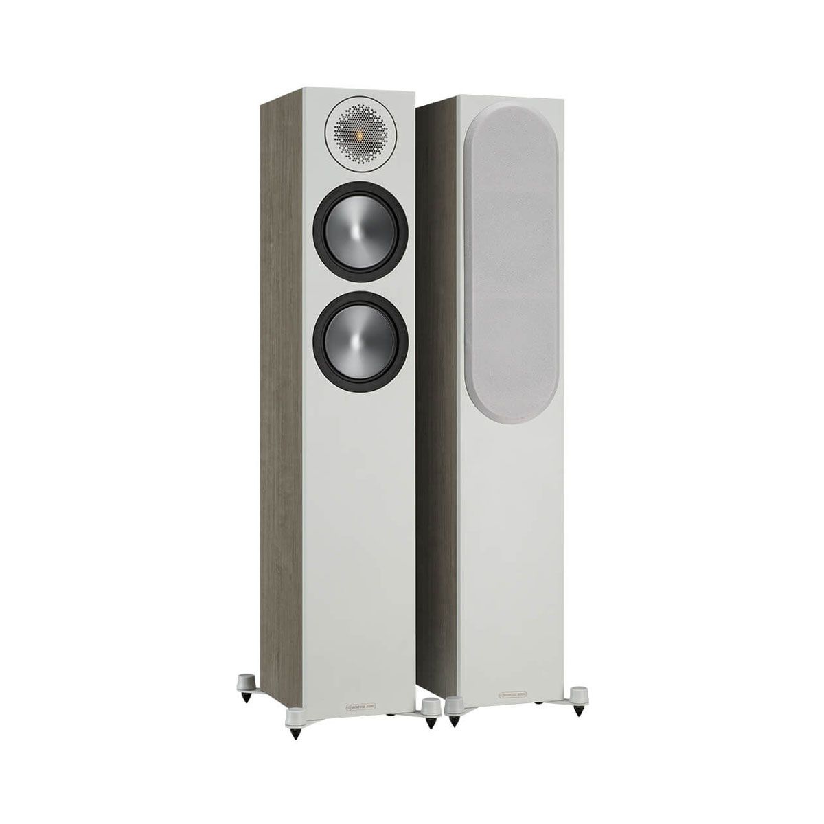 Monitor Audio Bronze 200 Floorstanding Speakers, Urban Grey, set of two, one with grille and one without grille