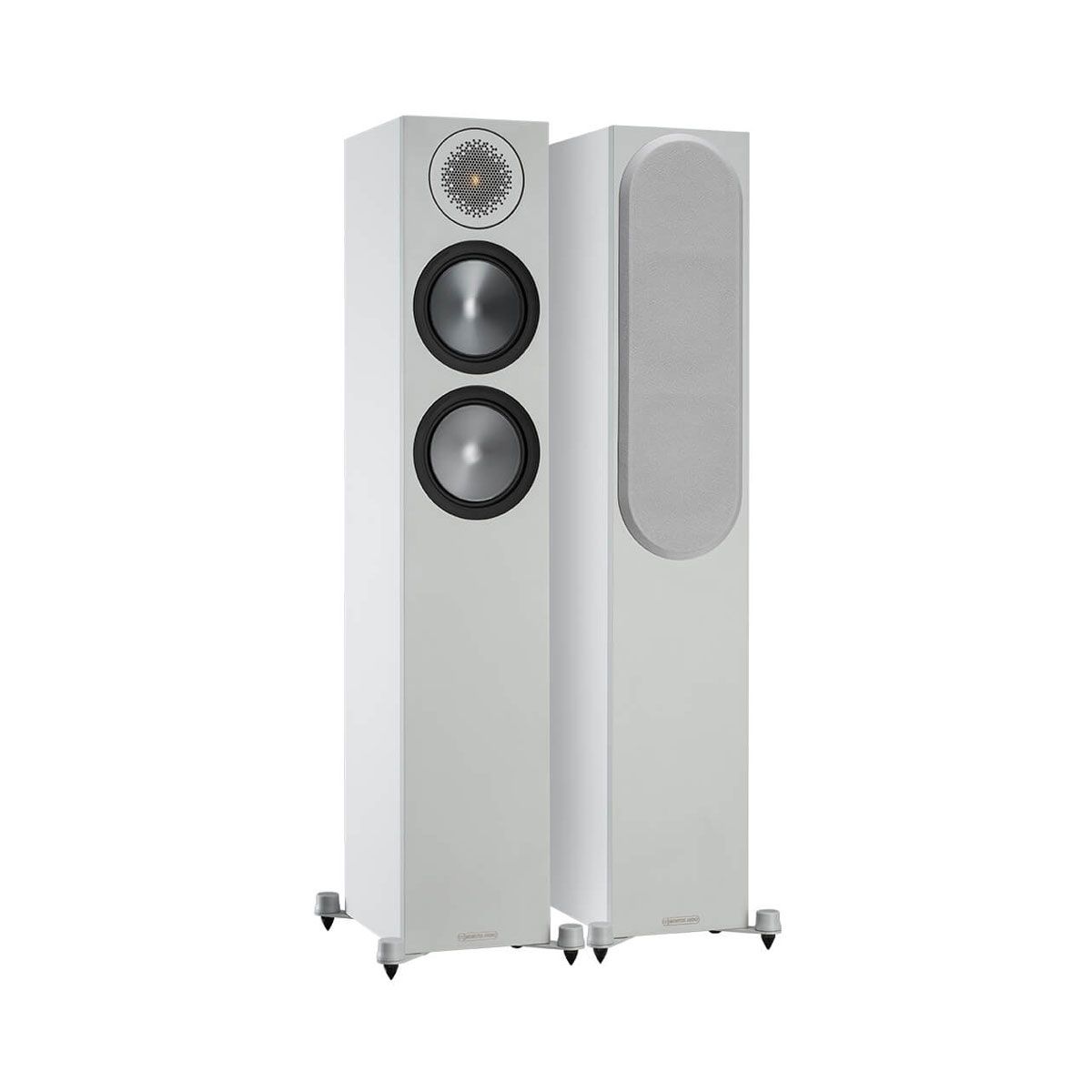 Monitor Audio Bronze 200 Floorstanding Speakers, White, set of two, one with grille and one without grille