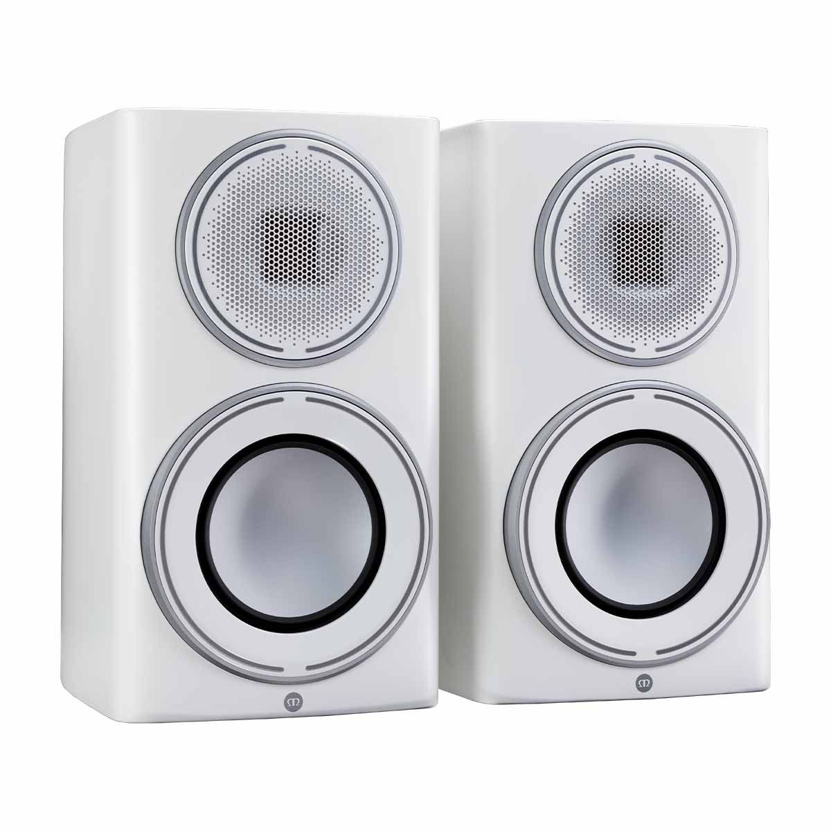 Monitor Audio Platinum 100 3G Bookshelf Loudspeaker - front view of satin white pair