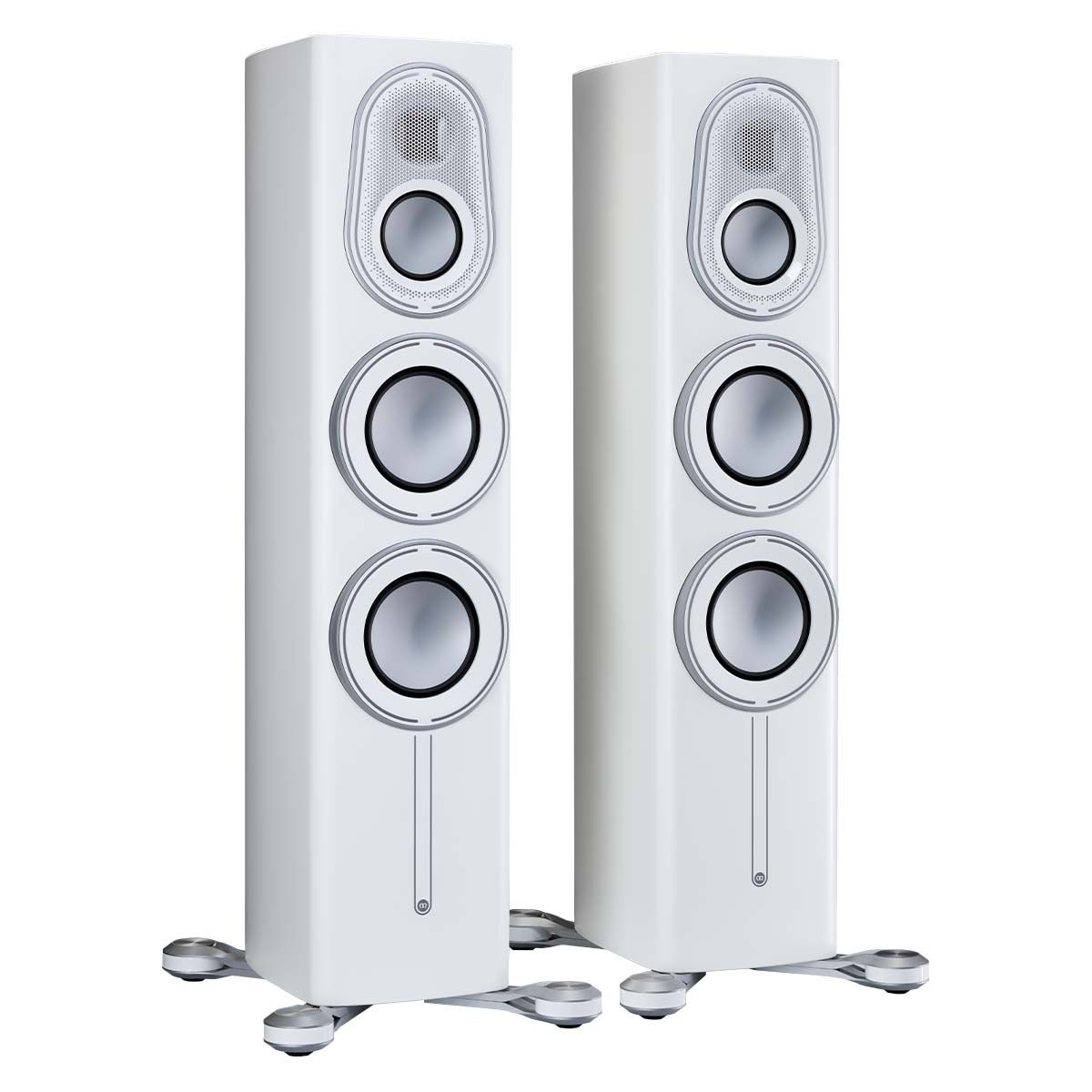 Monitor Audio Platinum 200 3G Floorstanding Loudspeaker - front view of satin white pair