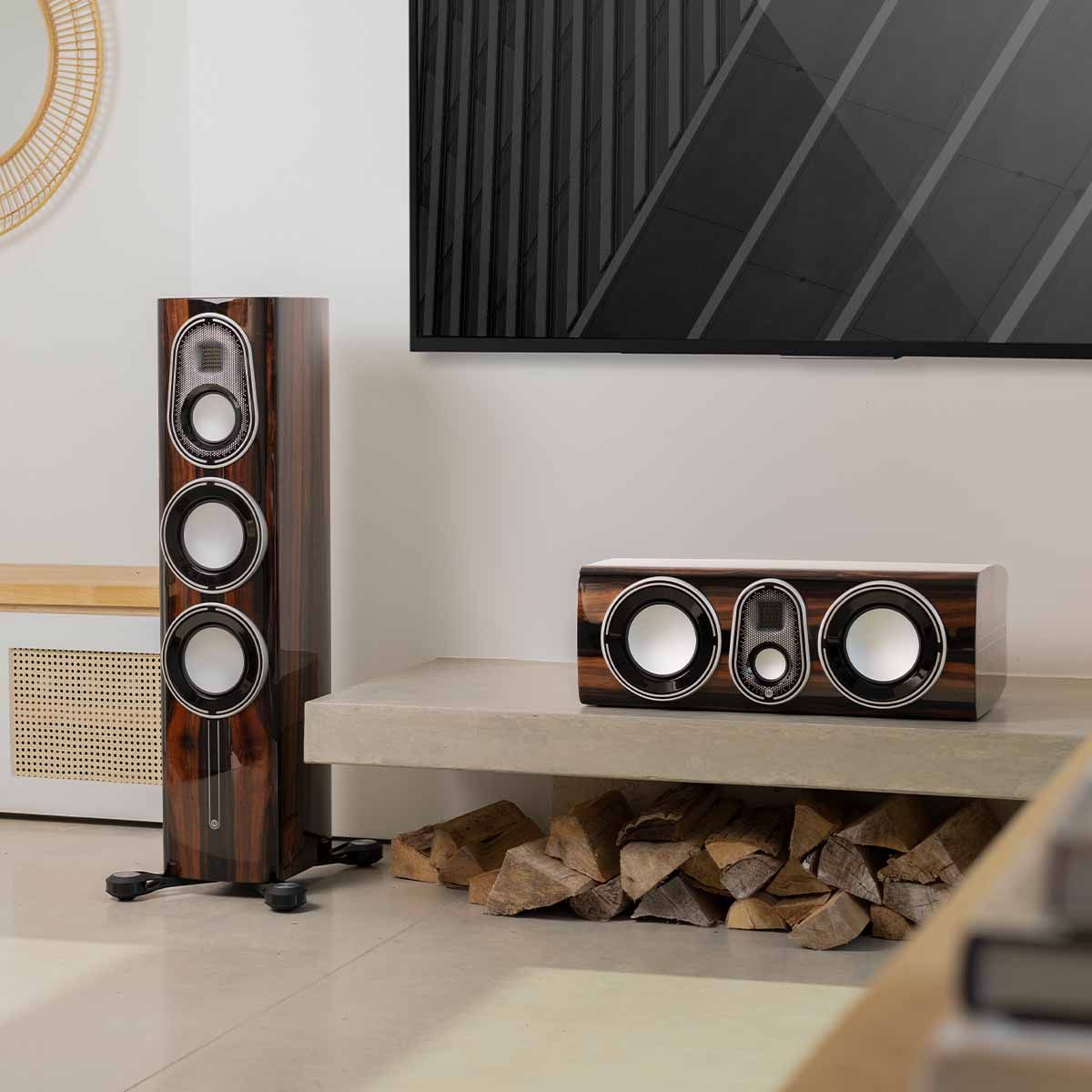 Monitor Audio Platinum C250 3G Center Channel Speaker - gloss ebony with matching tower speaker with TV