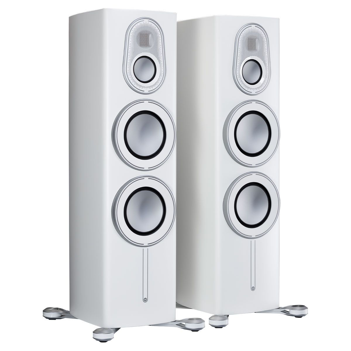 Monitor Audio Platinum 300 3G Floorstanding Loudspeaker - front view of satin white pair
