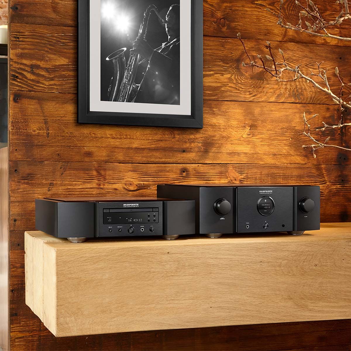 Marantz PM-10 Integrated Amplifier, on wooden media stand with SA-10
