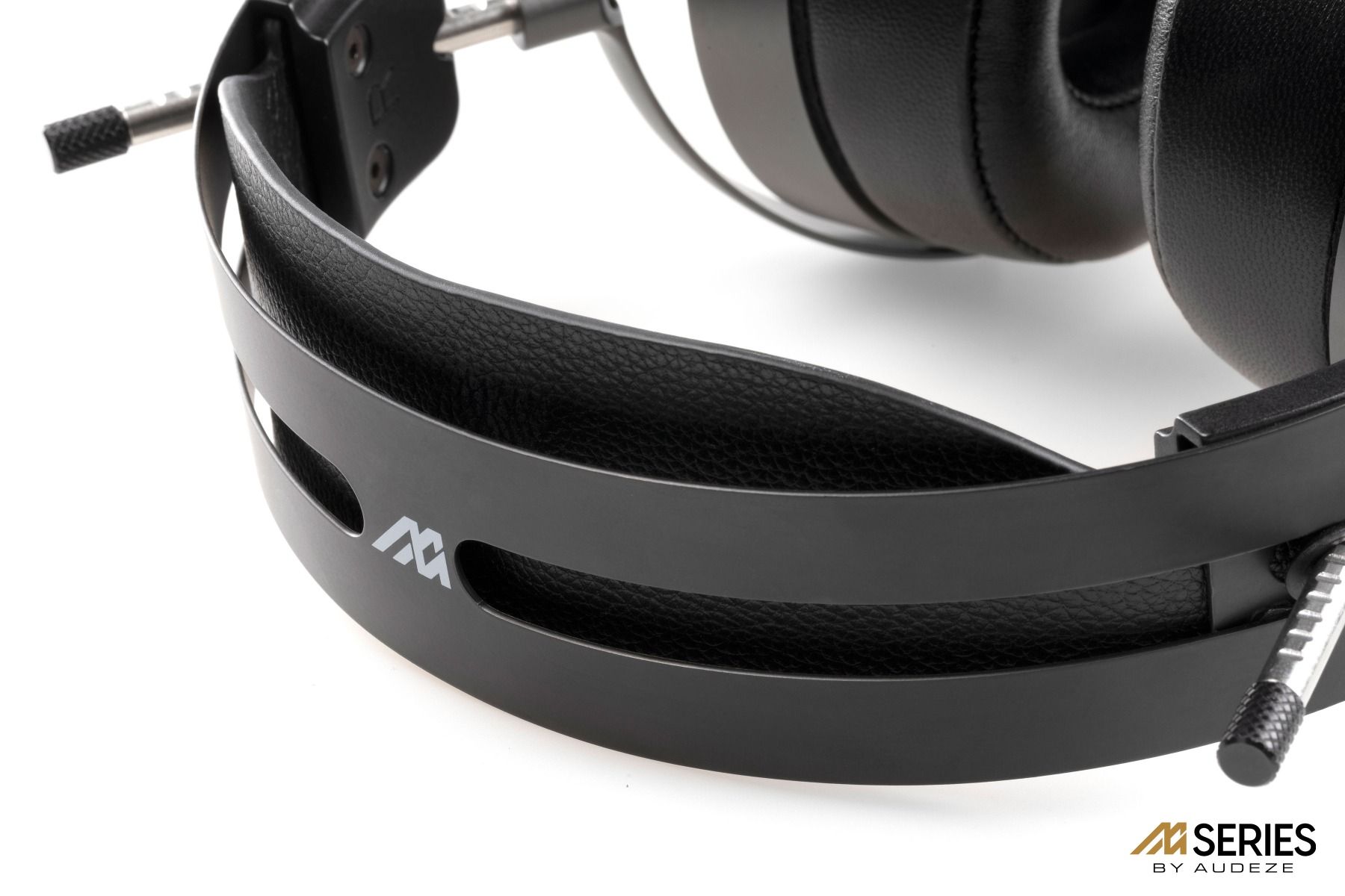 Close-up view of Audeze MM-500 Open-back Planar Magnetic Over-ear headphone's headband in black color.