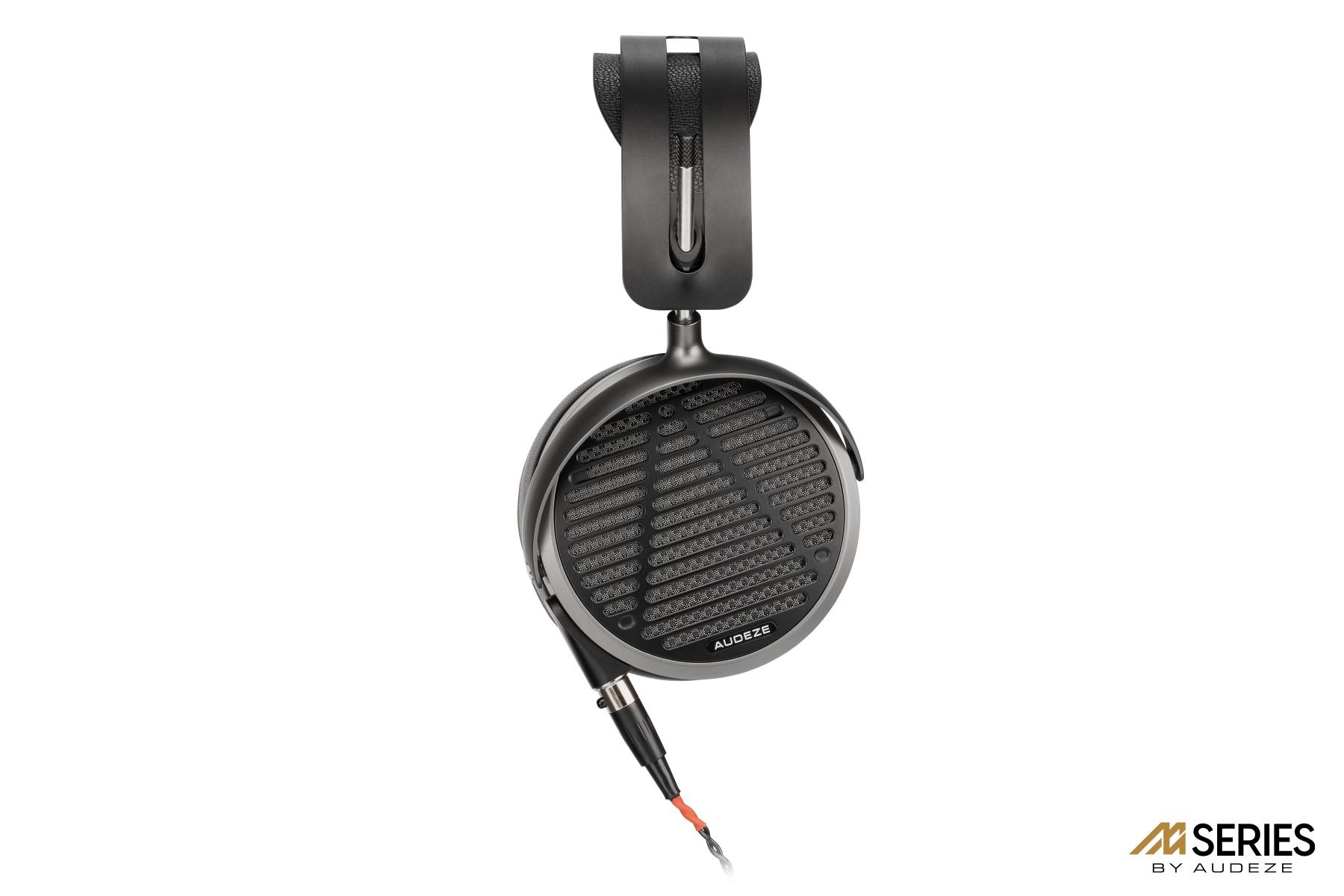Side view of Audeze MM-500 Open-back Planar Magnetic Over-ear headphones in black color.