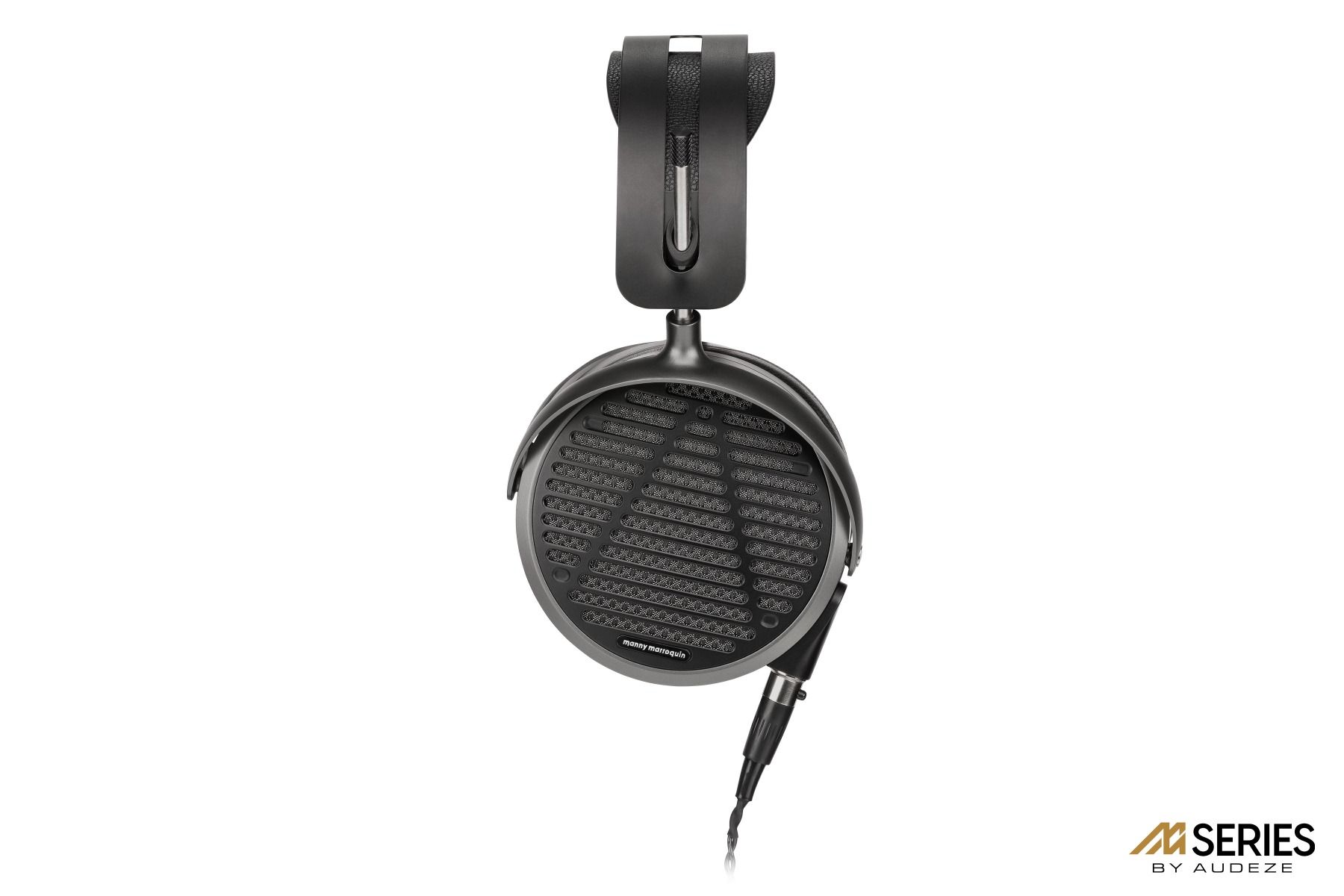 Side view of Audeze MM-500 Open-back Planar Magnetic Over-ear headphones in black color.