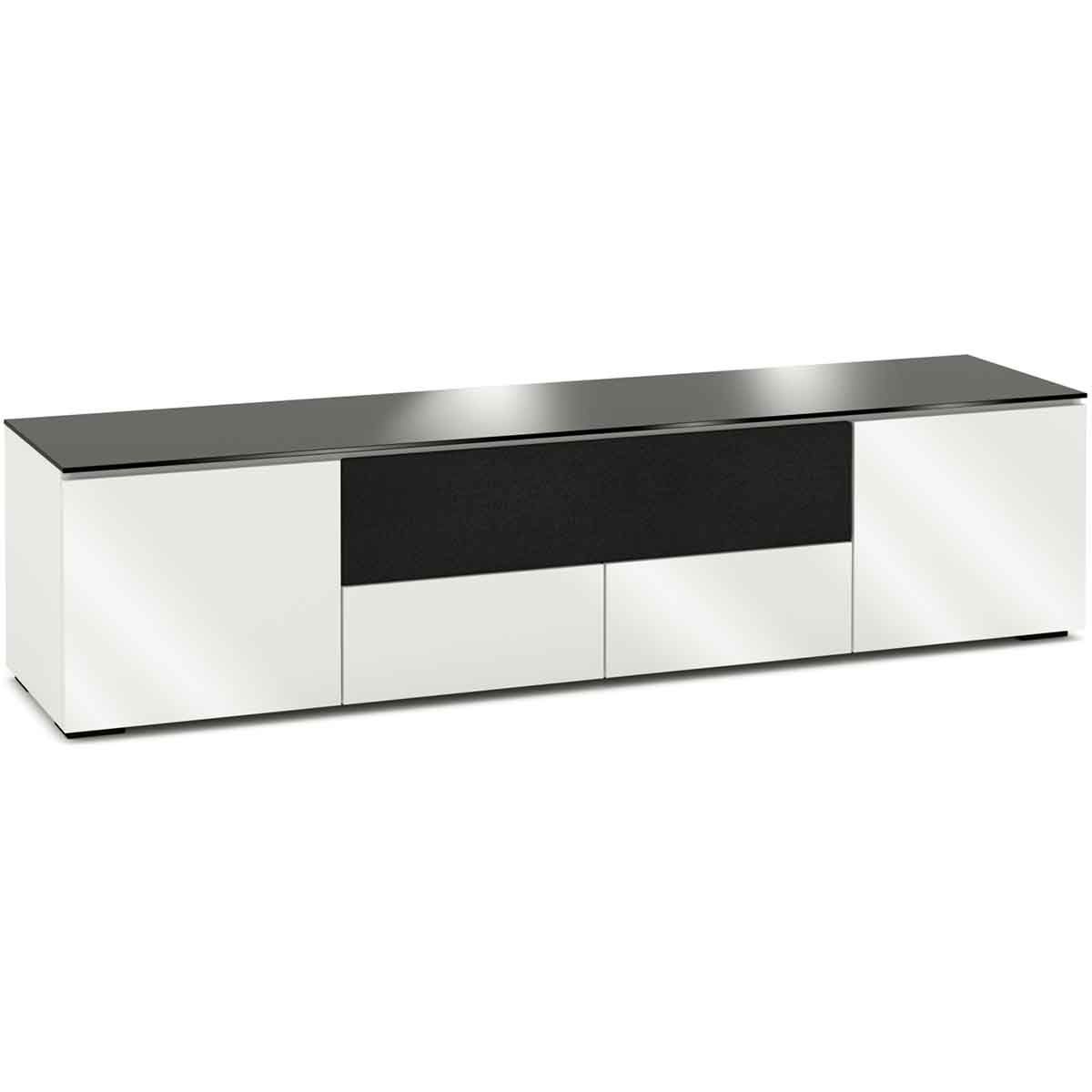 Salamander Designs Miami 245 Quad-Width AV Cabinet with Center Speaker Opening- Gloss White / Black Glass- front view