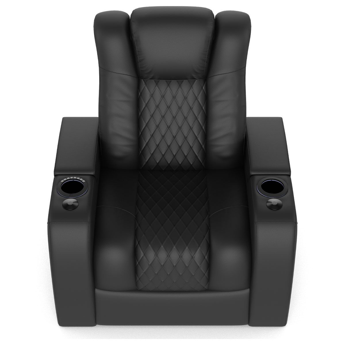Audio Advice Revelation Home Theater Seating - top down view of 2 arm chair with LEDs on