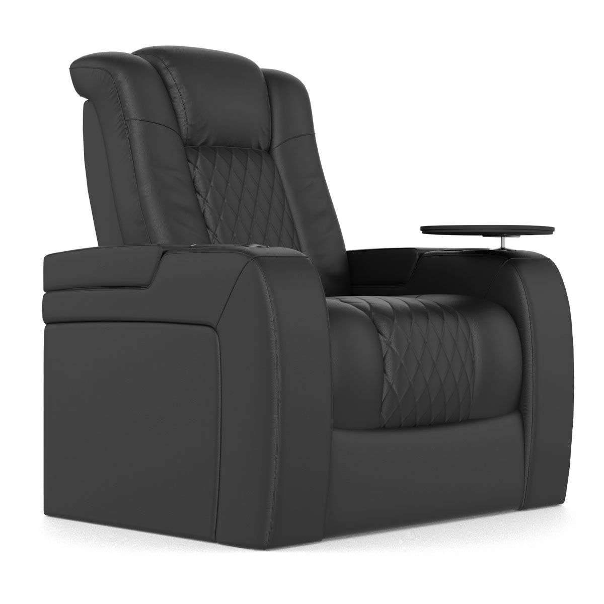 Audio Advice Revelation Home Theater Seating - angled side view of 2 arm chair with tray table