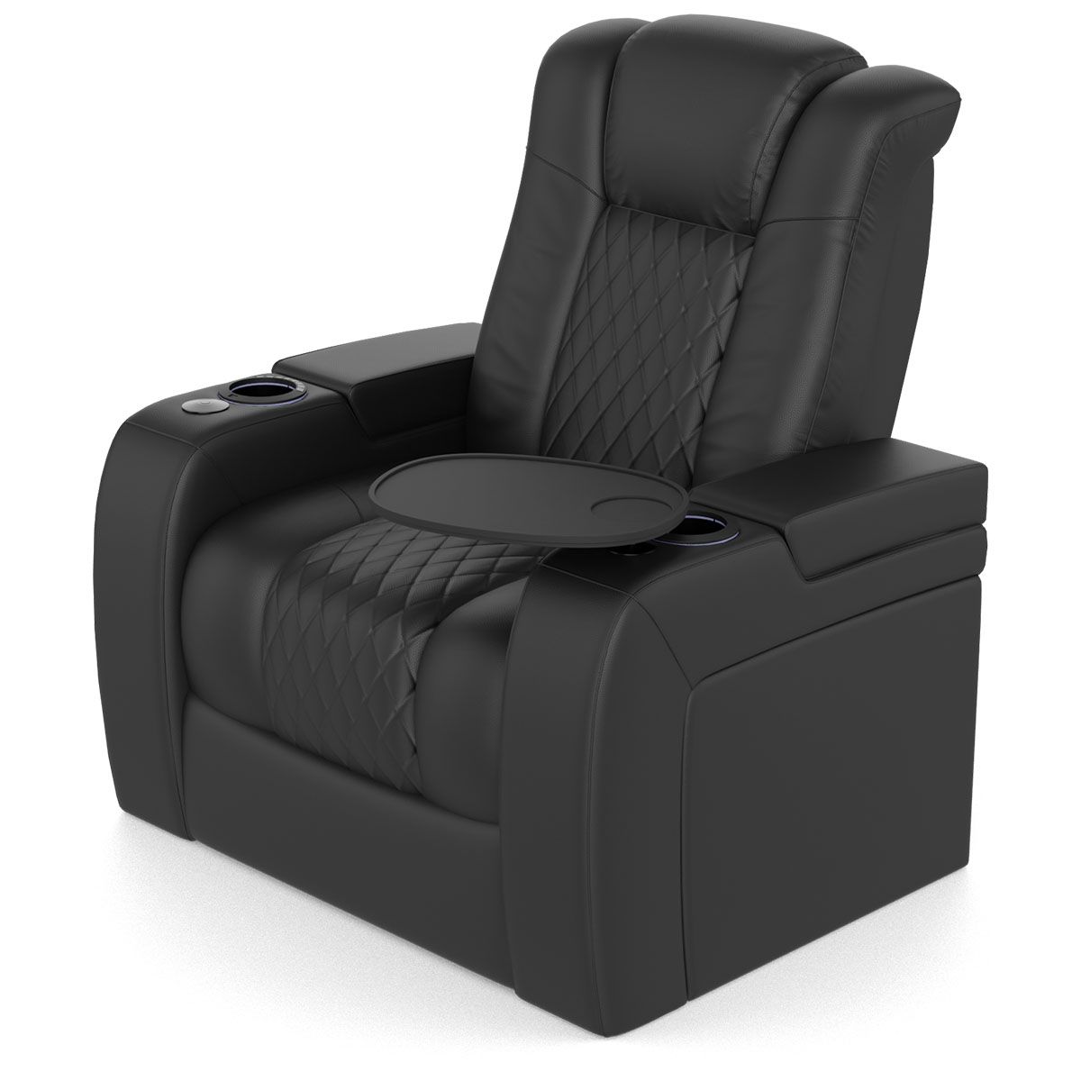 Audio Advice Revelation Home Theater Seating - right angled top view of 2 arm chair with tray table