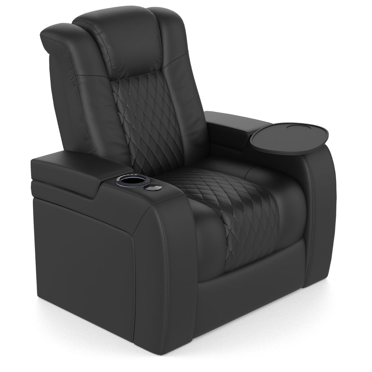 Audio Advice Revelation Home Theater Seating - left angled top view of 2 arm chair with tray table