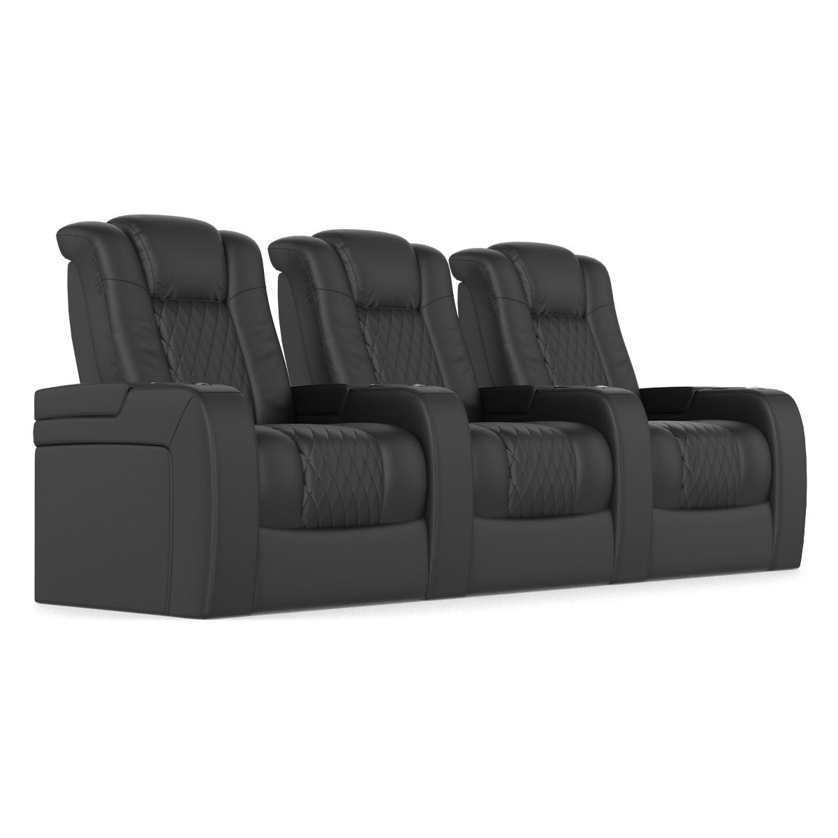 Audio Advice Revelation Home Theater Seating - angled front view of 3 chair row