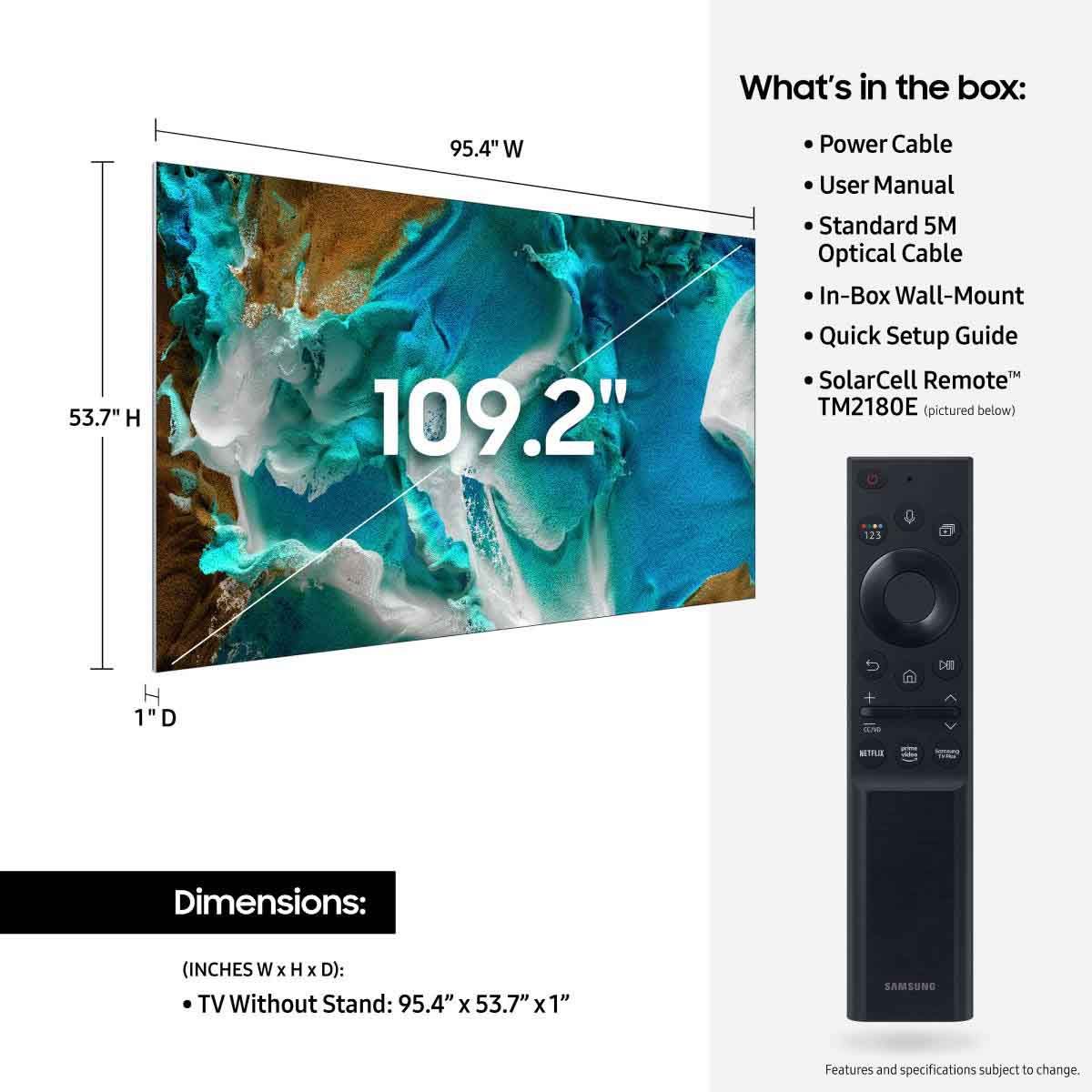 Samsung MS1A MICRO LED 4K TV - 110" technical drawings
