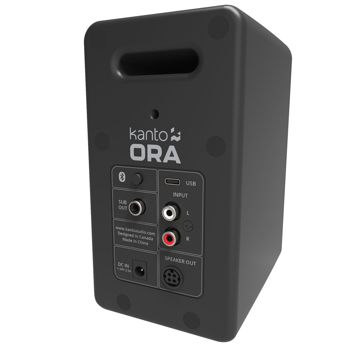 Kanto ORA Powered Reference Desktop Speakers - Pair angled rear view of active speaker