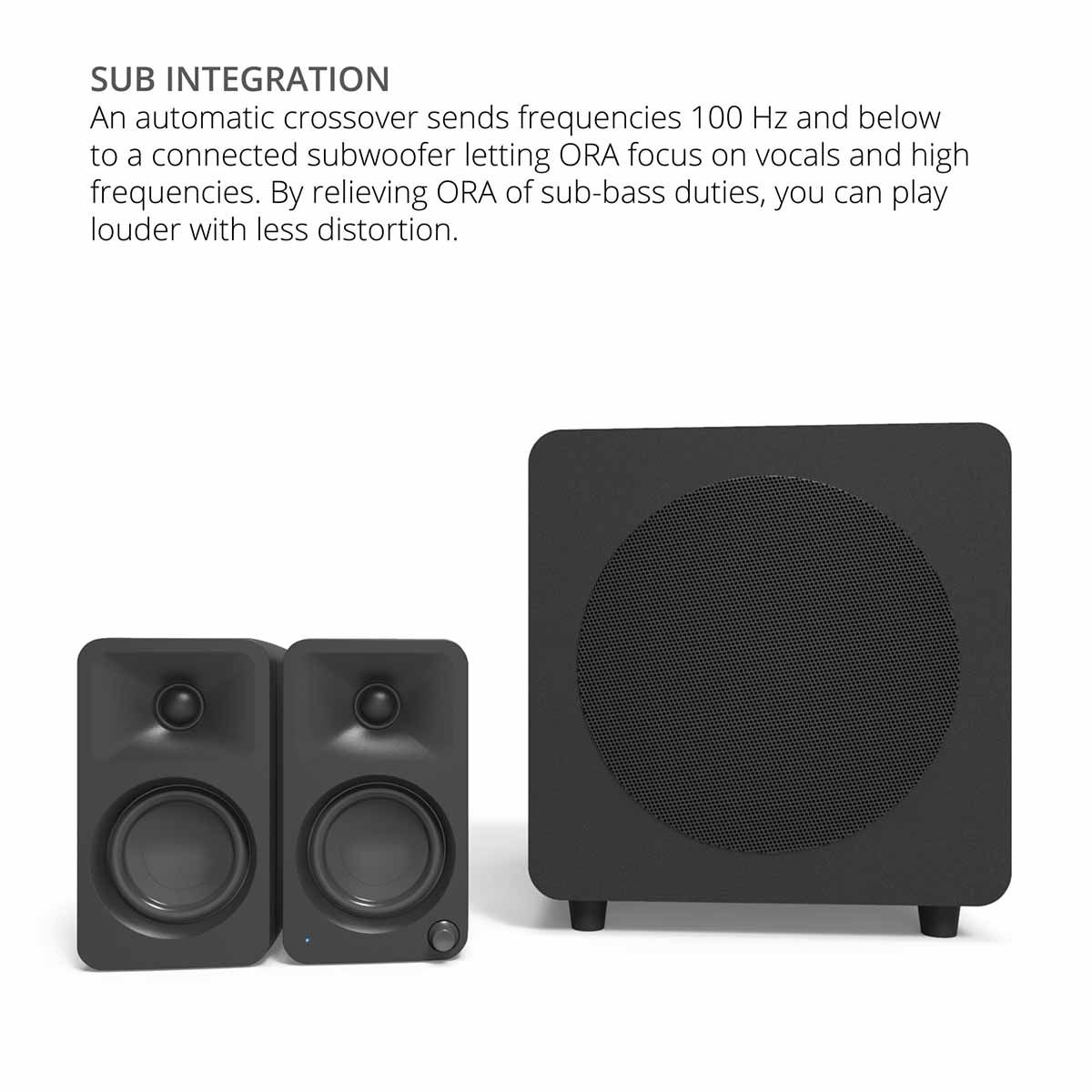Kanto ORA Powered Reference Desktop Speakers - Pair subwoofer integration