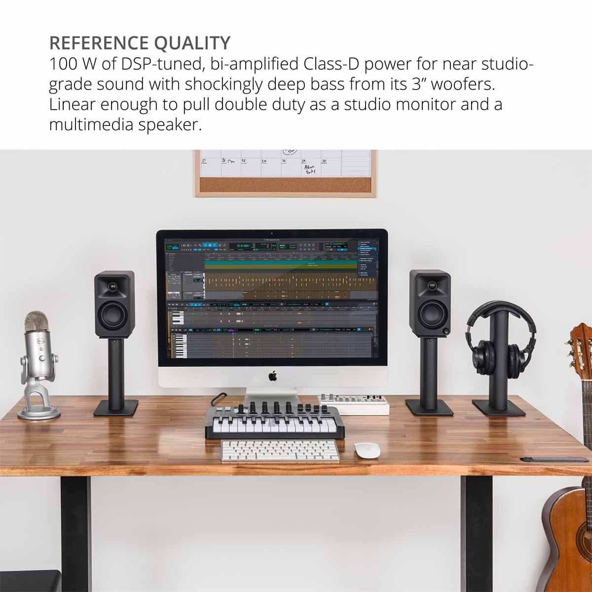 Kanto ORA Powered Reference Desktop Speakers - Pair on desk with mixing station