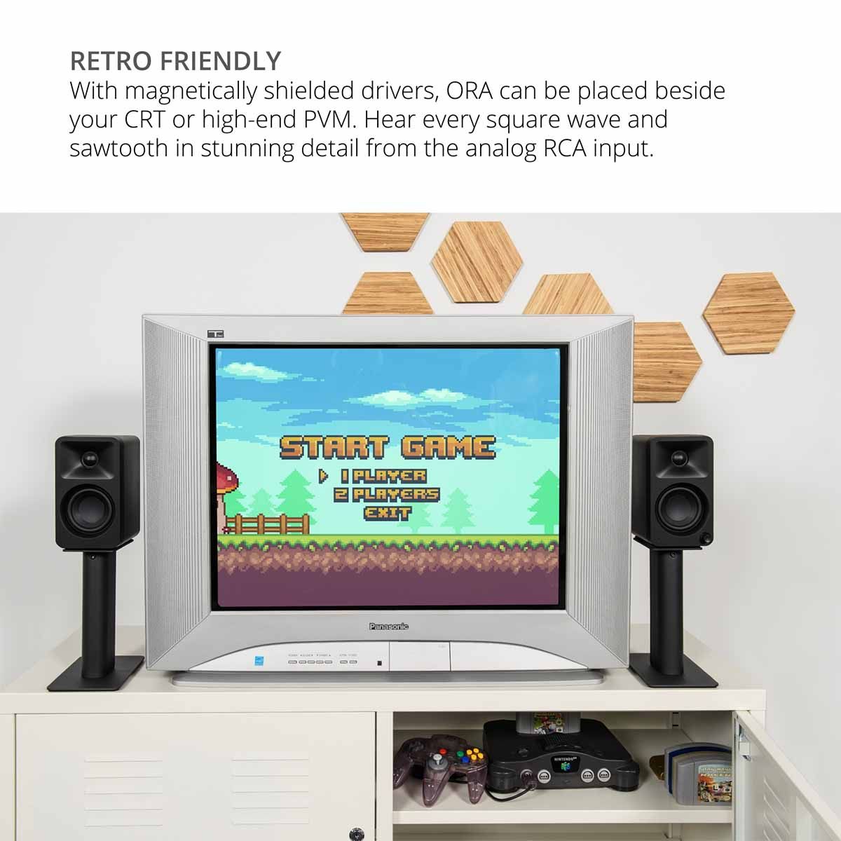Kanto ORA Powered Reference Desktop Speakers - Pair with vintage TV and gaming system