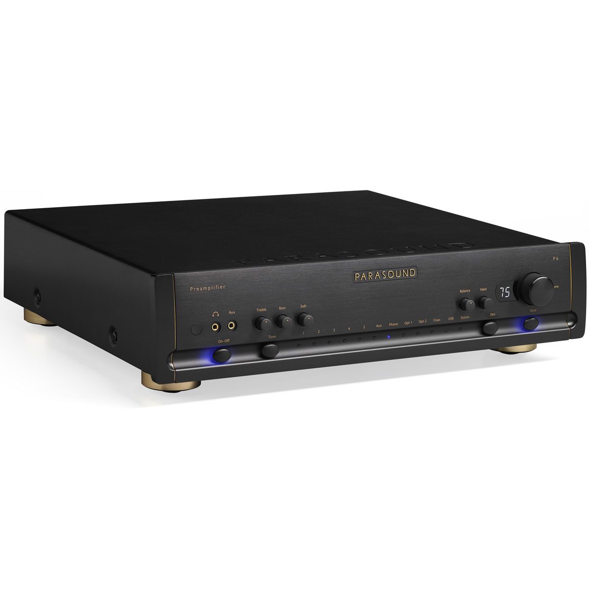 Parasound Halo P6 2.1-Channel Preamplifier & DAC black angled front view