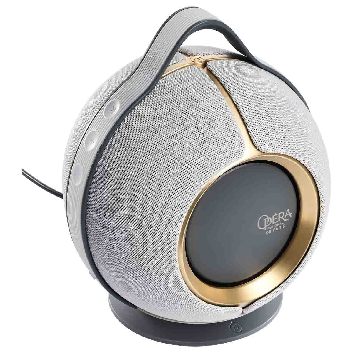 Devialet Mania HiFi Portable Smart Speaker - Opéra de Paris - angled left top view with charging base