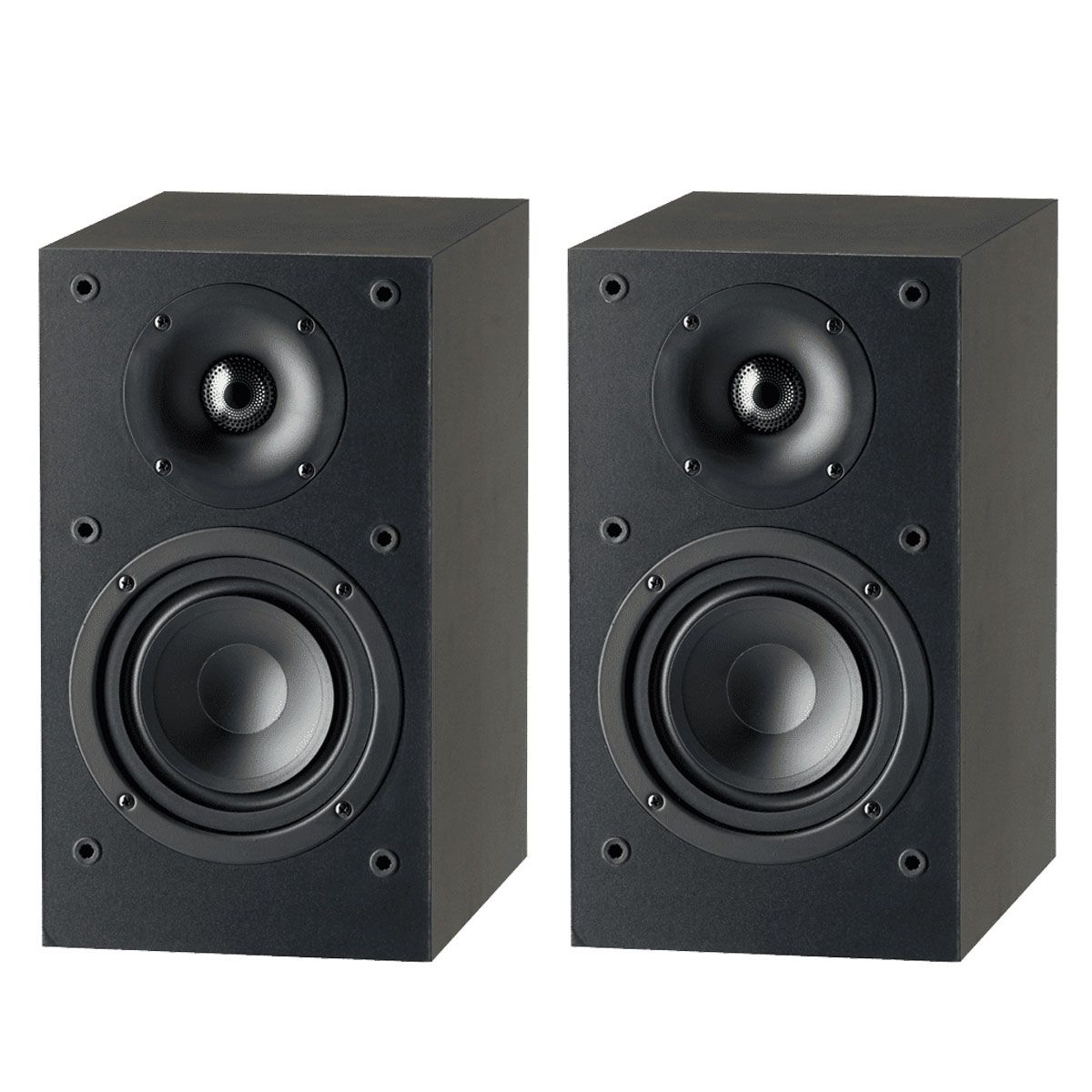 Front view of Paradigm SE Atom Bookshelf Speakers without grille - Black 