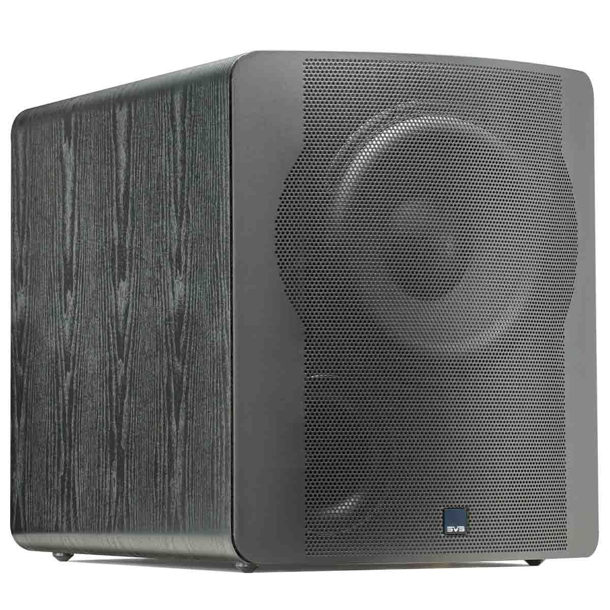 SVS PB-2000 12" Ported Subwoofer - Premium Black Ash - angled front view with grille