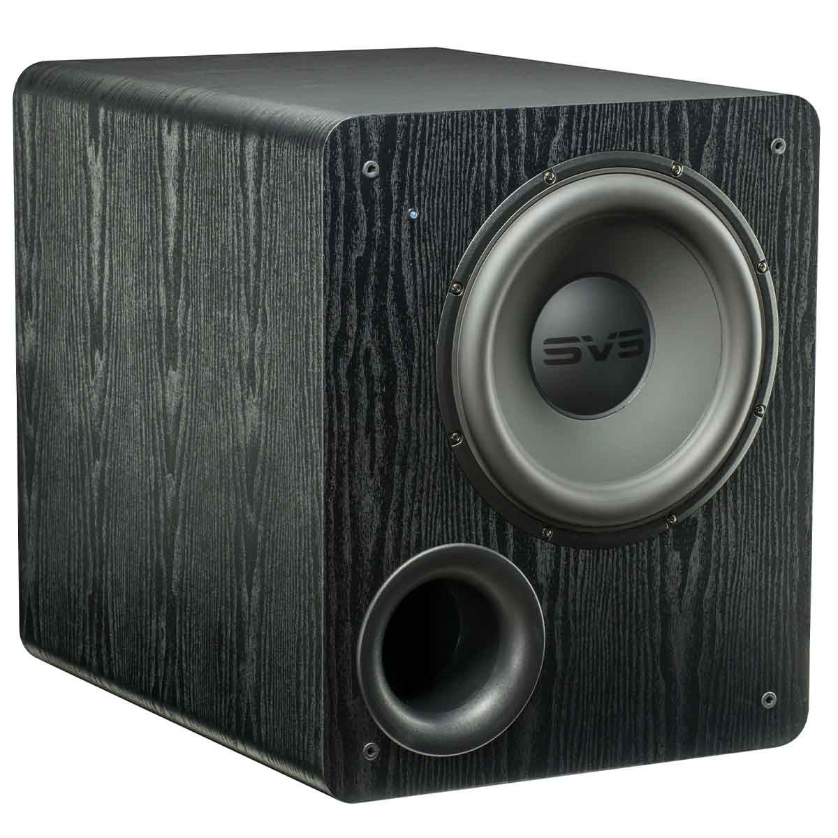 SVS PB-2000 12" Ported Subwoofer - Premium Black Ash - angled top view without grille