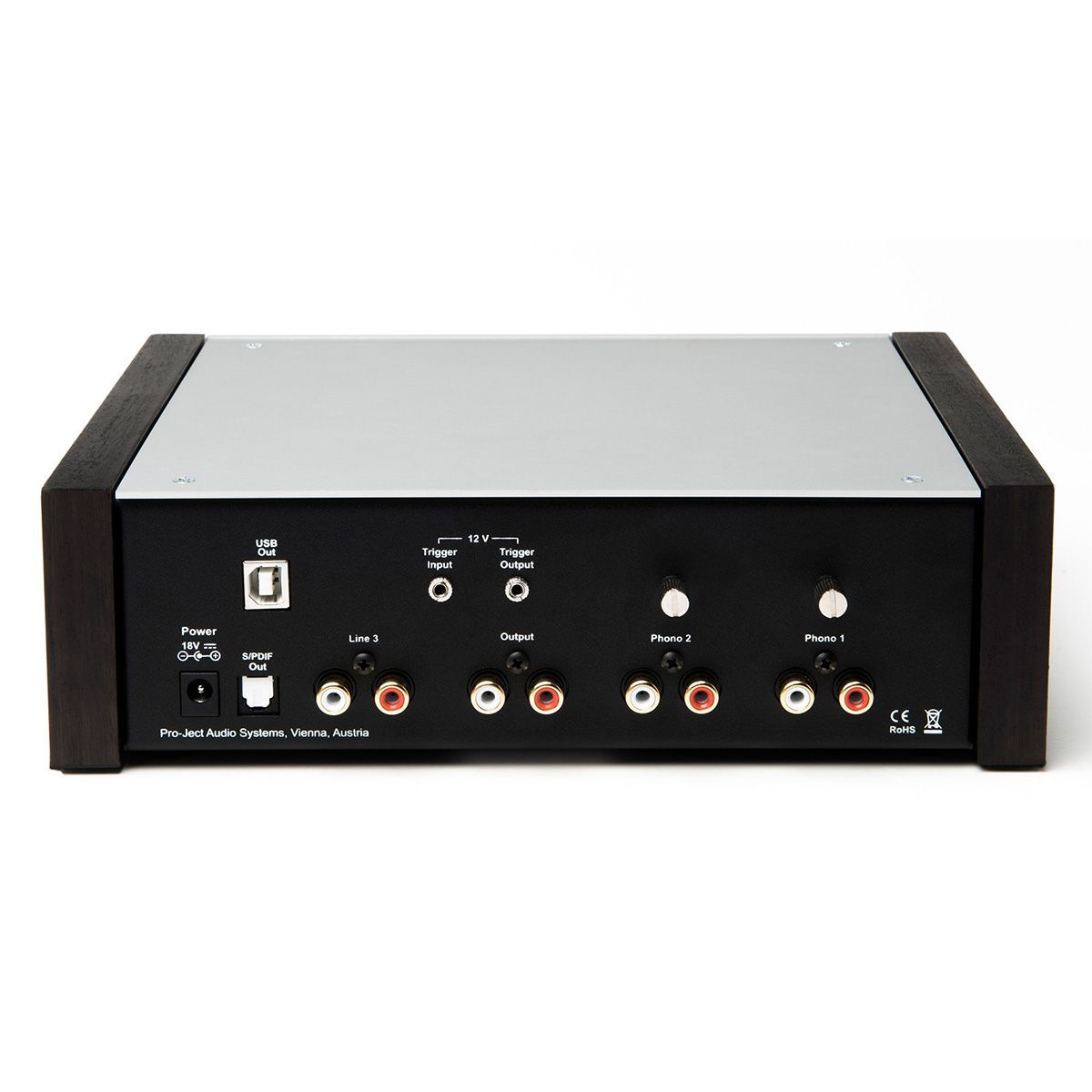 Pro-Ject Phono Box DS2 USB Phono Preamplifier - Black w/ Eucalyptus - Rear