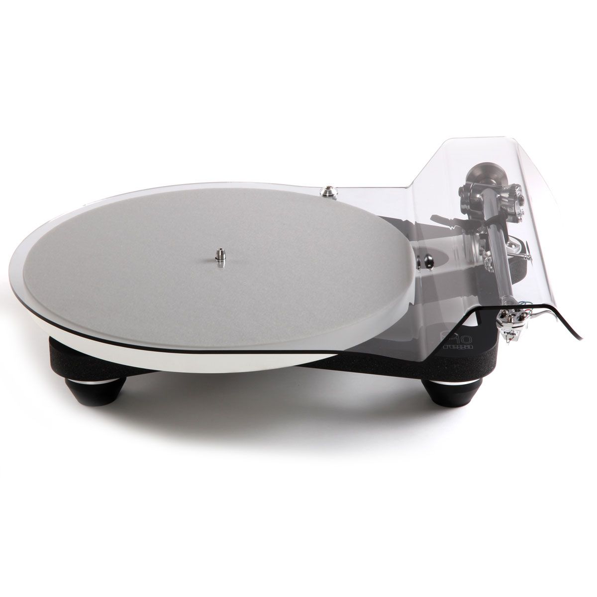 Rega Planar 10 Turntable black front view with dustcover