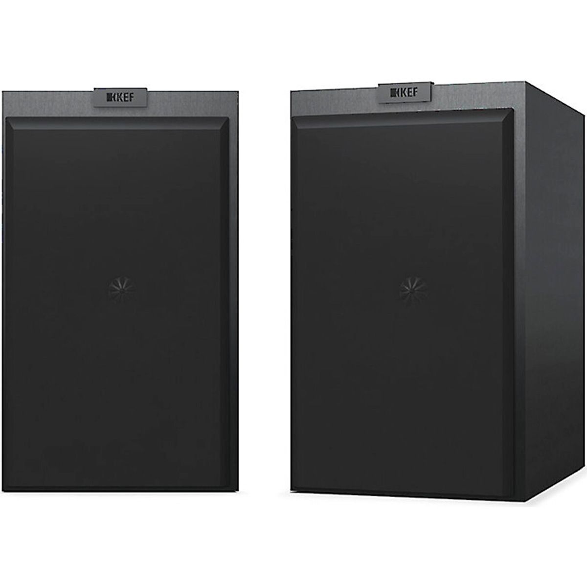 KEF Q350 Bookshelf Speaker - Black - Pair - front view of pair with grilles