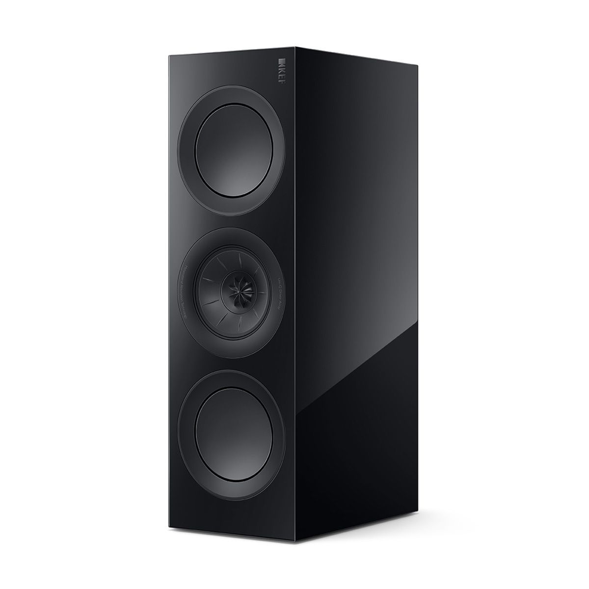KEF R2 Meta LCR Speaker - Each black angled front view in vertical orientation without grille