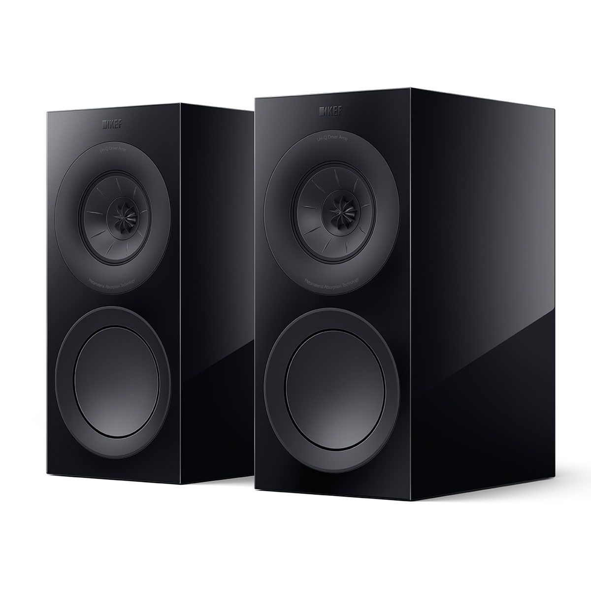 KEF R3 Meta Bookshelf Speakers - Pair black angled front view without grilles