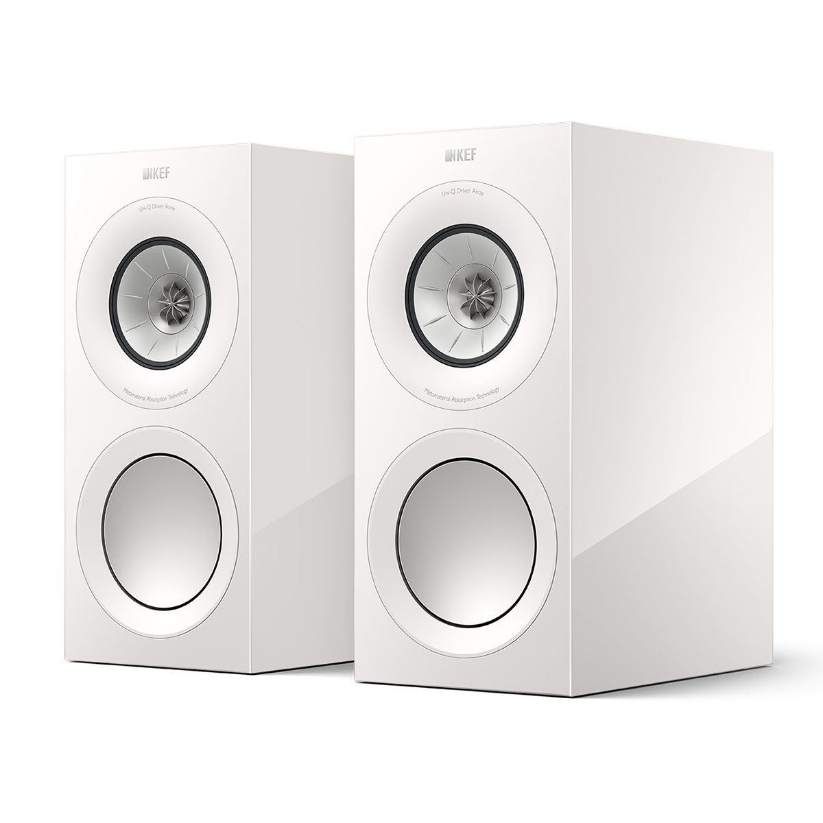 KEF R3 Meta Bookshelf Speakers - Pair white angled front view without grilles