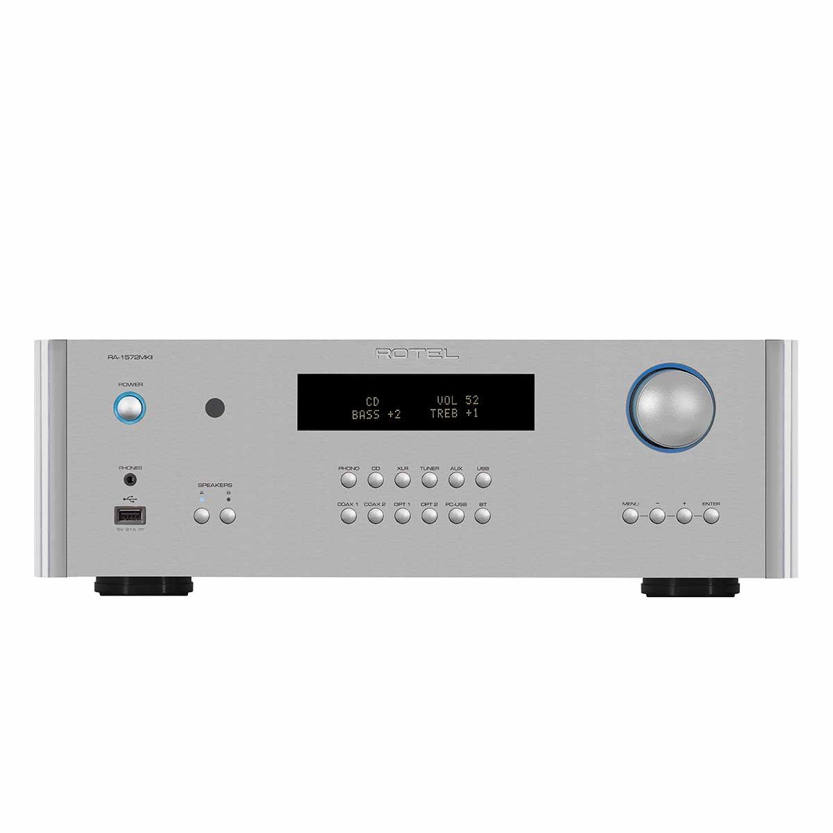 Rotel RA-1572 MKII Integrated Amplifier, Silver, front view