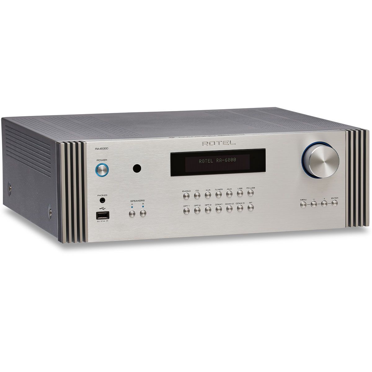 Rotel RA-6000 Integrated Amplifier - Silver - angled front view